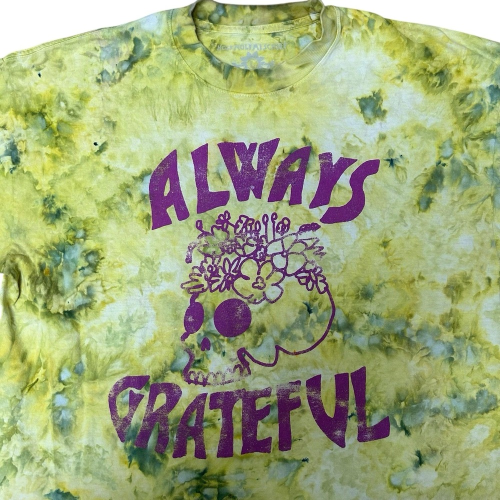 Holy Moly Mischief Always Grateful Grateful Dead Yellow Tie Dye LSD Trippy Large